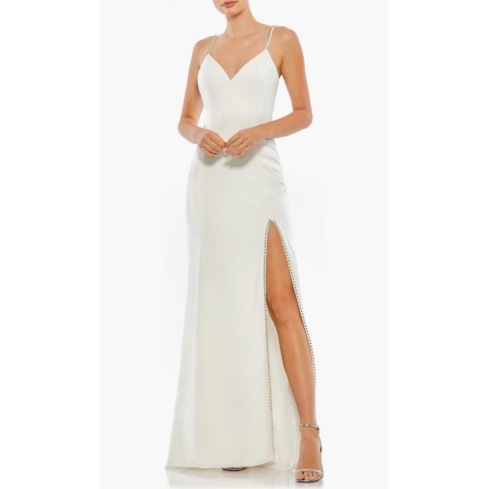 NEW Mac Duggal 55706 Crystal Embellished Strap Gown Dress White Size 12